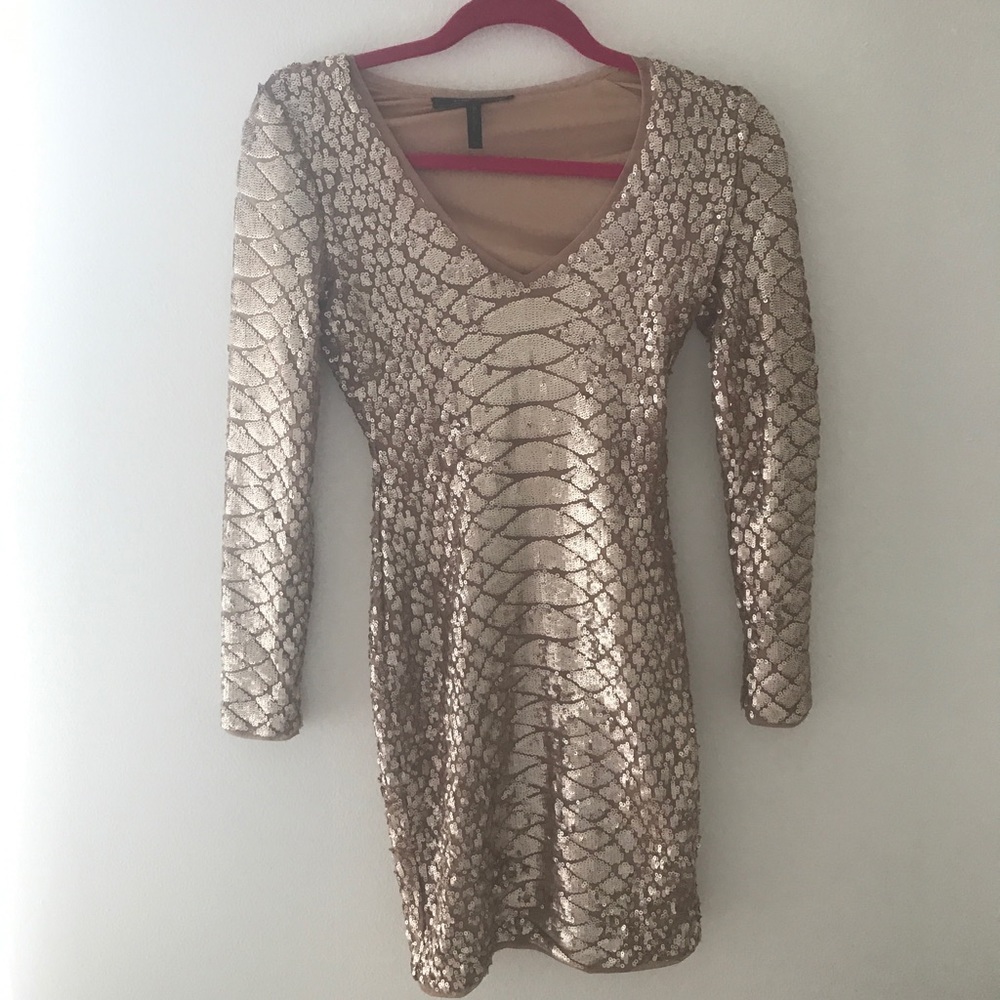 BCBG gold sequin bodycon cocktail dress